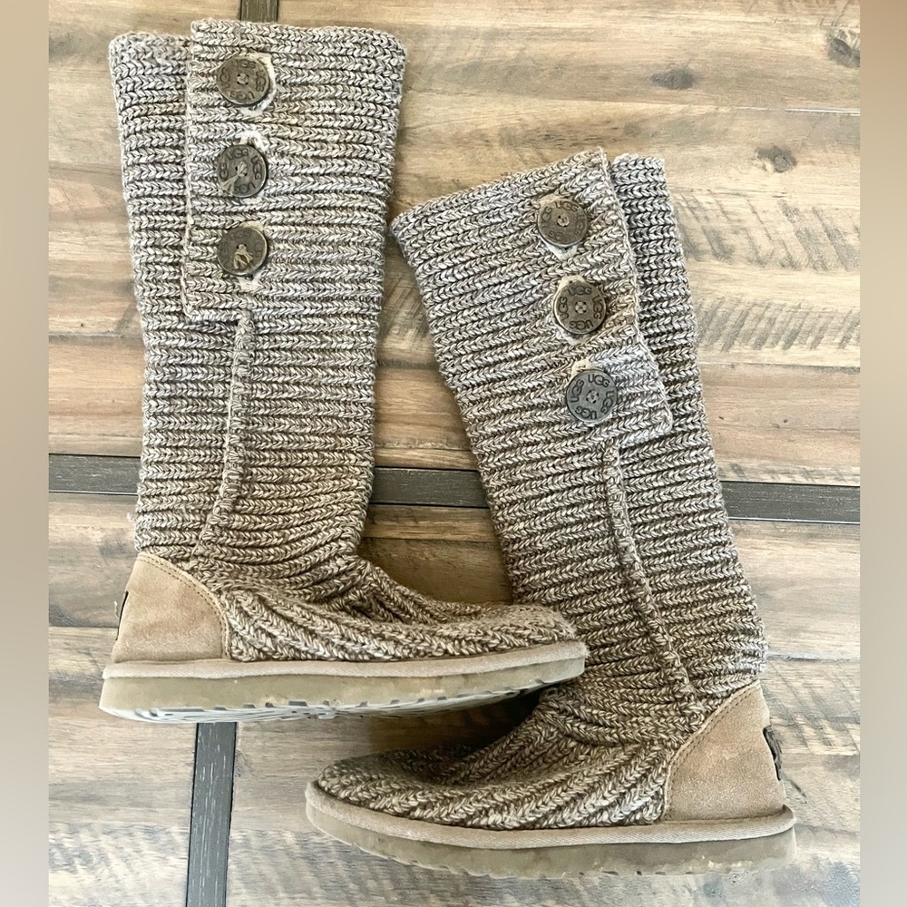 UGG taupe knit button boots!